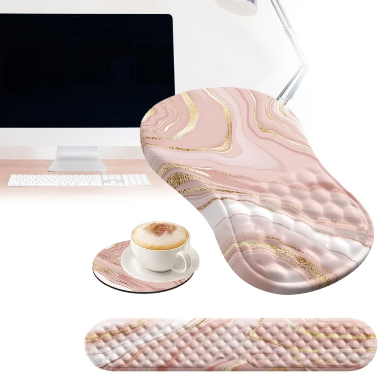 3pcs/set Memory Foam Mouse Pad Wrist Rest Support Mousepad Cup Holder Relieve Fatigue From Extended Computer Use