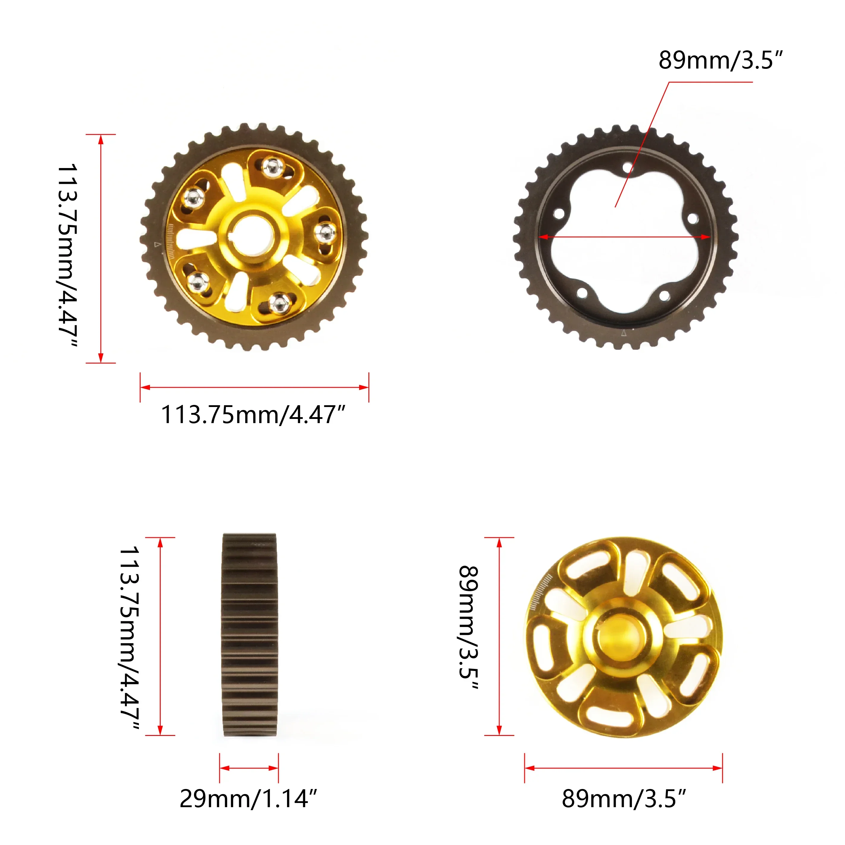 Puleggia dentata dentata regolabile serie D Oro Blu Nero Rosso per parti di usura Honda Civic 92-95