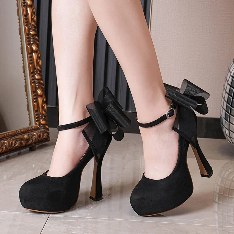 Eilyken Design Style Mesh Platform Round Toe Buckle Strap Women Pumps  Spring Autumn Square High Heels Party Ladies Shoes