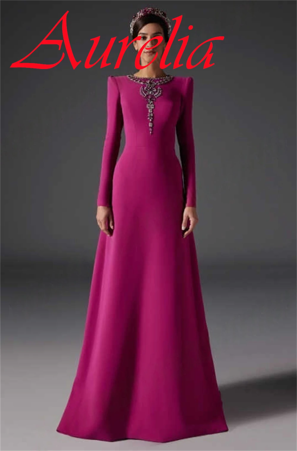 Robe de soirée en jersey rose, personnalisée, de haute qualité, col rond, manches longues, robe de Cocktail, classique, fermeture éclair au dos, robe de soirée