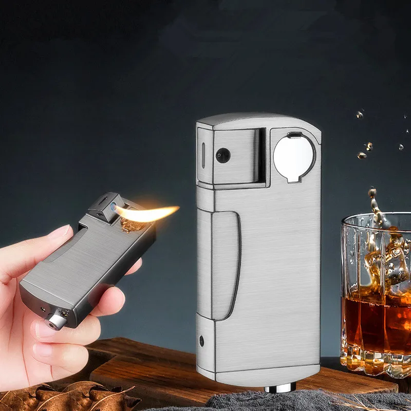 

One-piece Pipe Butane Gas Lighter Creative Retro Side Mechanical Press Ignition Oblique Flame Metal Lighter Tool Gift for Men