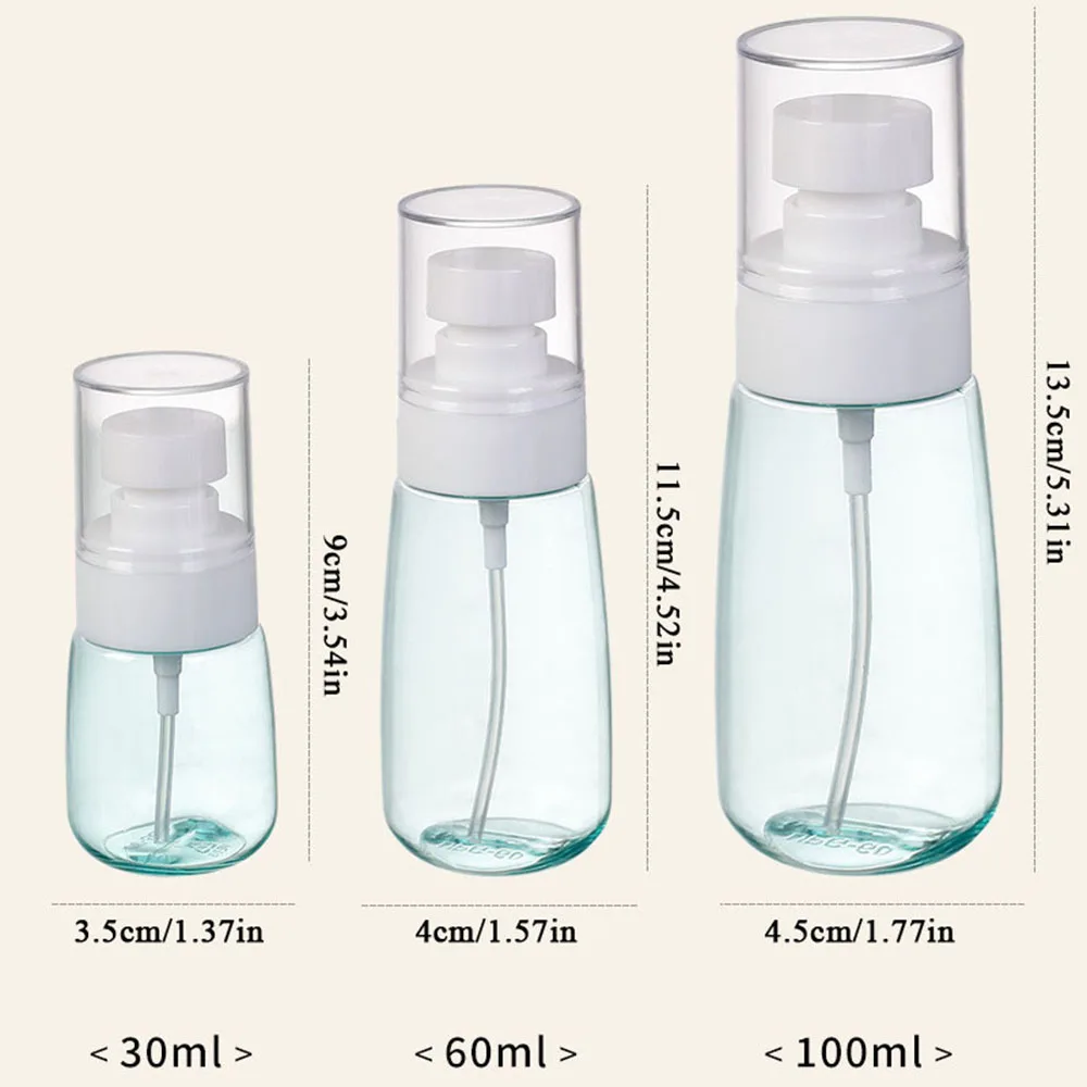詰め替え可能なスプレーボトル、透明なプラスチック製の香水噴霧器、ポータブルトラベルボトル、液体サンプルの細かいミスト、100ml