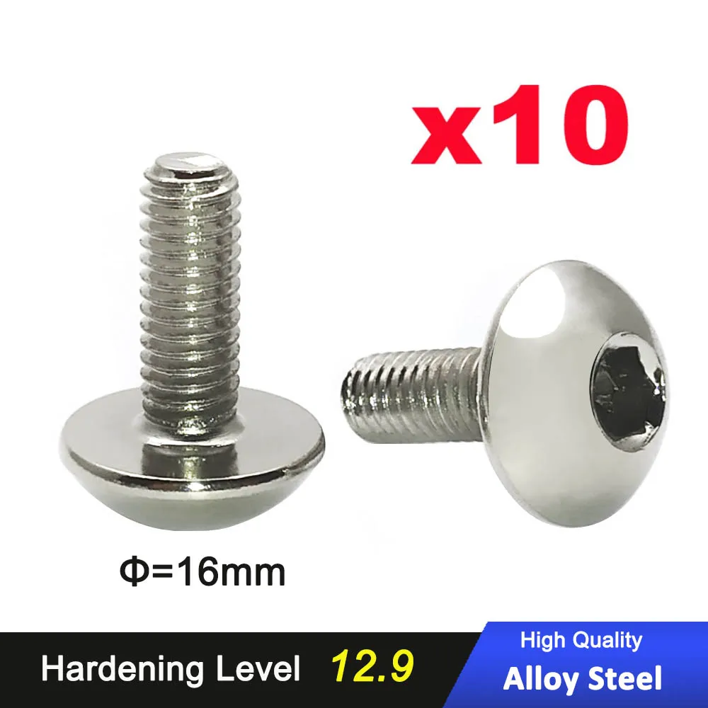 10pcs 16mm Big Round Head Inner Hexagon Screw Bolt M6 6mm M6X16 for CNC Motorcycle Scooter ATV Plastic Cover 12.9 Alloy Steel