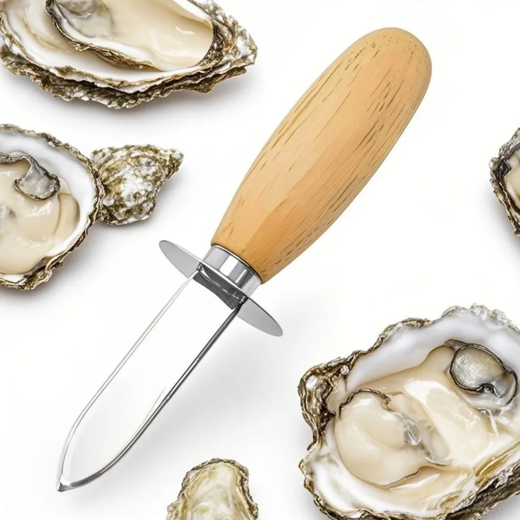 100pcs Wood-handle Oyster Shucking Knife Stainless Steel Wooden Kitchen Food Utensil Tool