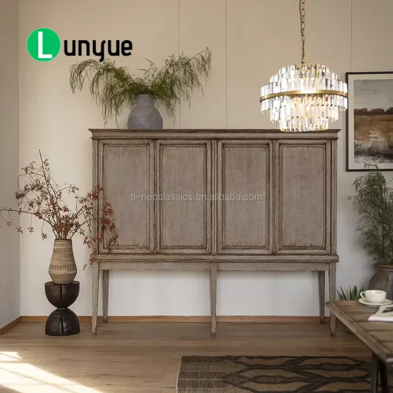 Luxury Antique Solid Wood Dining Side Cabinet Handmade Eco Friendly Storage for Restaurant Living Room Bar Hotel