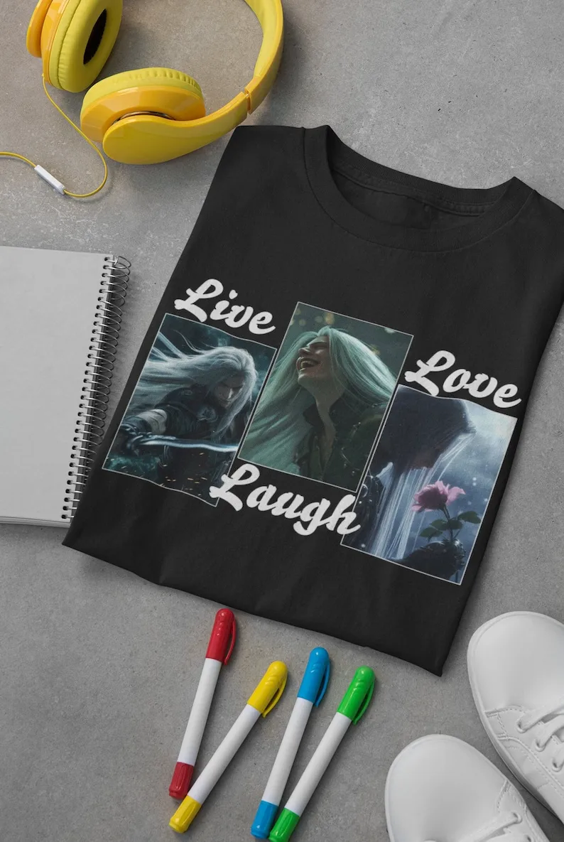 Seph Live Laugh Love FF Unisex Graphic Tee, FF7 Shirt, Final Fantasy Tee, FF Merch, Moogle Shirt