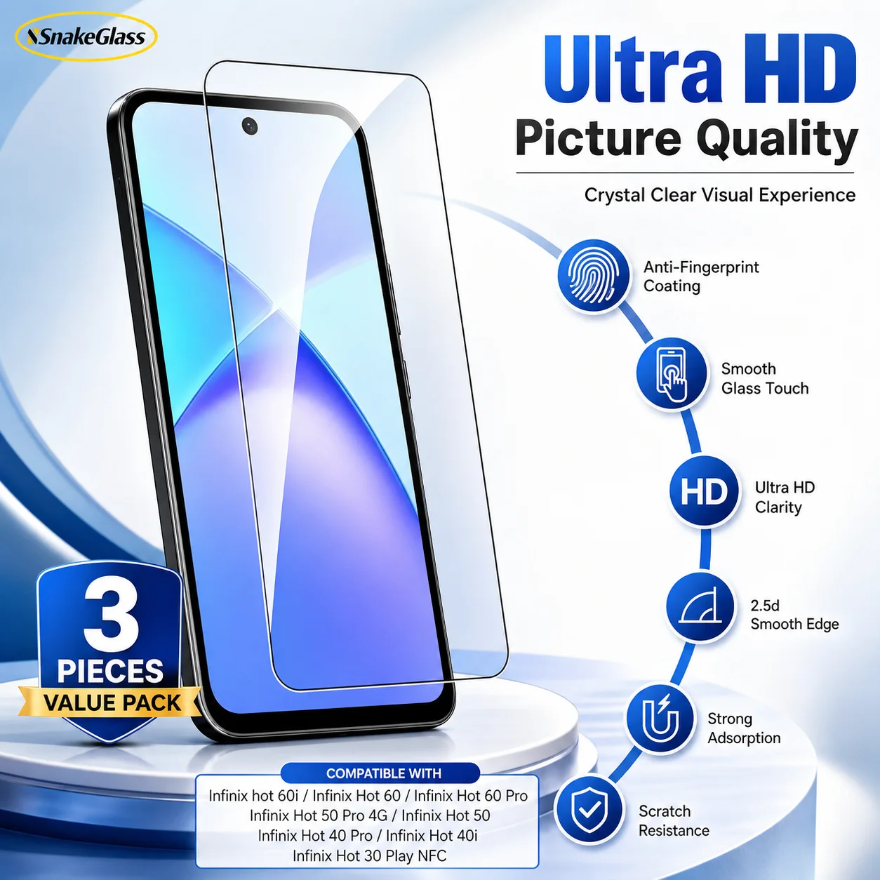 3PCS HD Tempered Glass Screen Protector For Infinix Hot 60 Pro 50 40i 30 For Note 50Pro 4G GT 30 20Pro Anti-Scratch