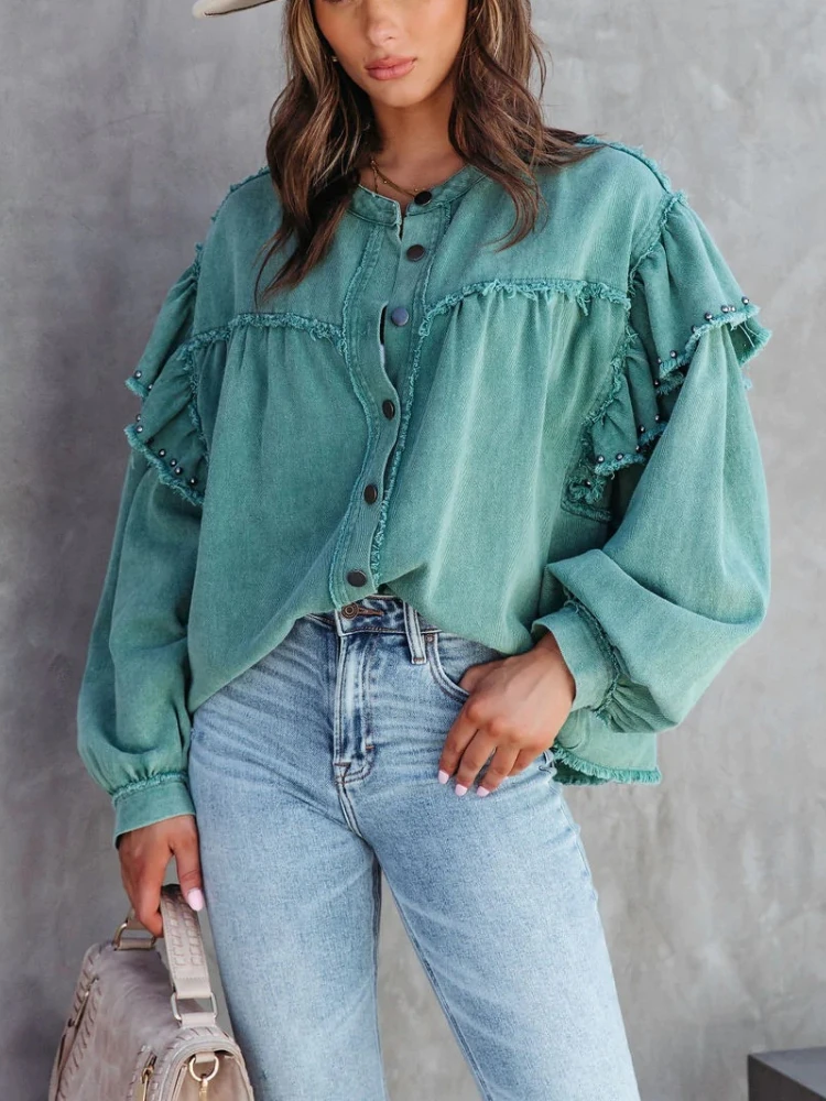 

Fashion New In Jackets for Women 2023 Denim Jacket Women O-Neck Vintage TASSEL Casual Long Sleeve Top Clothes Women ER9890