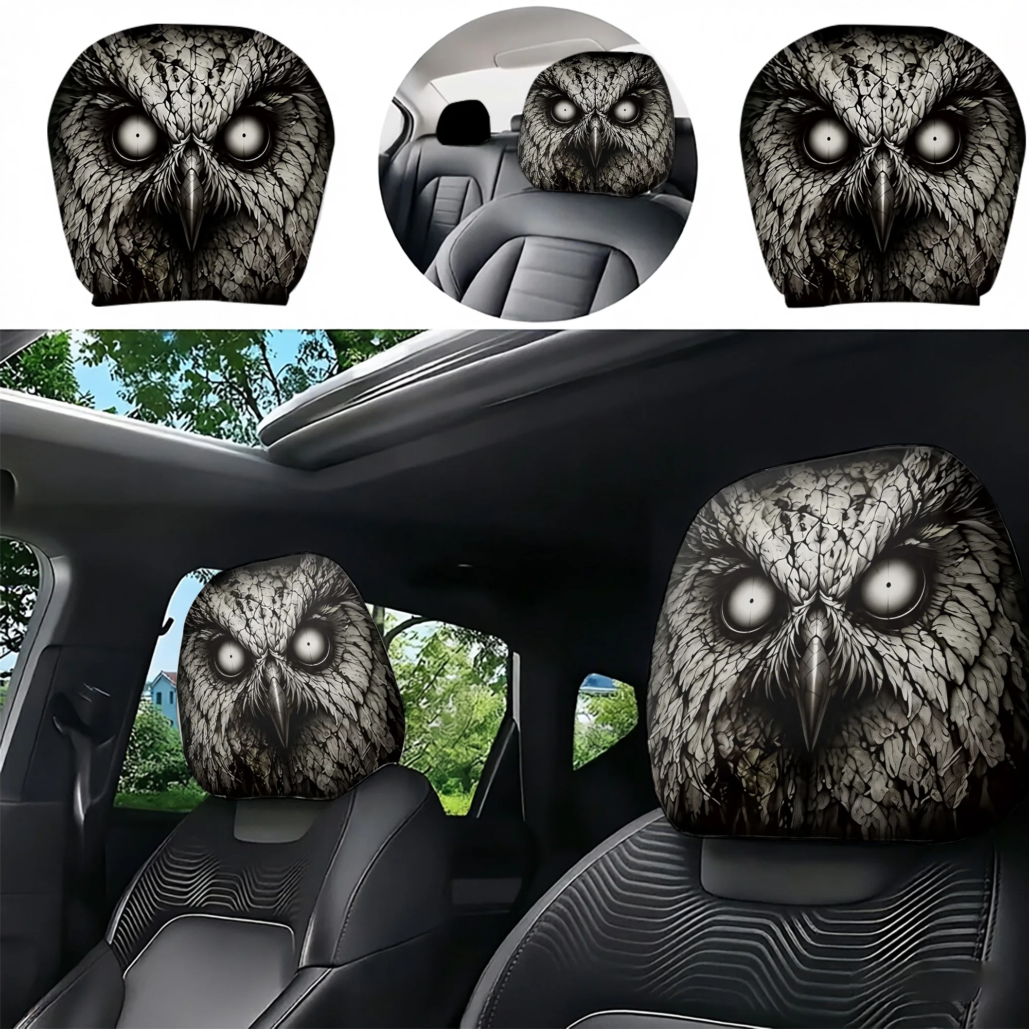 2pcs Owl-Patterned Car Headrest Covers, adding a unique charm to your car’s interior. Filling not included. Easy to install.