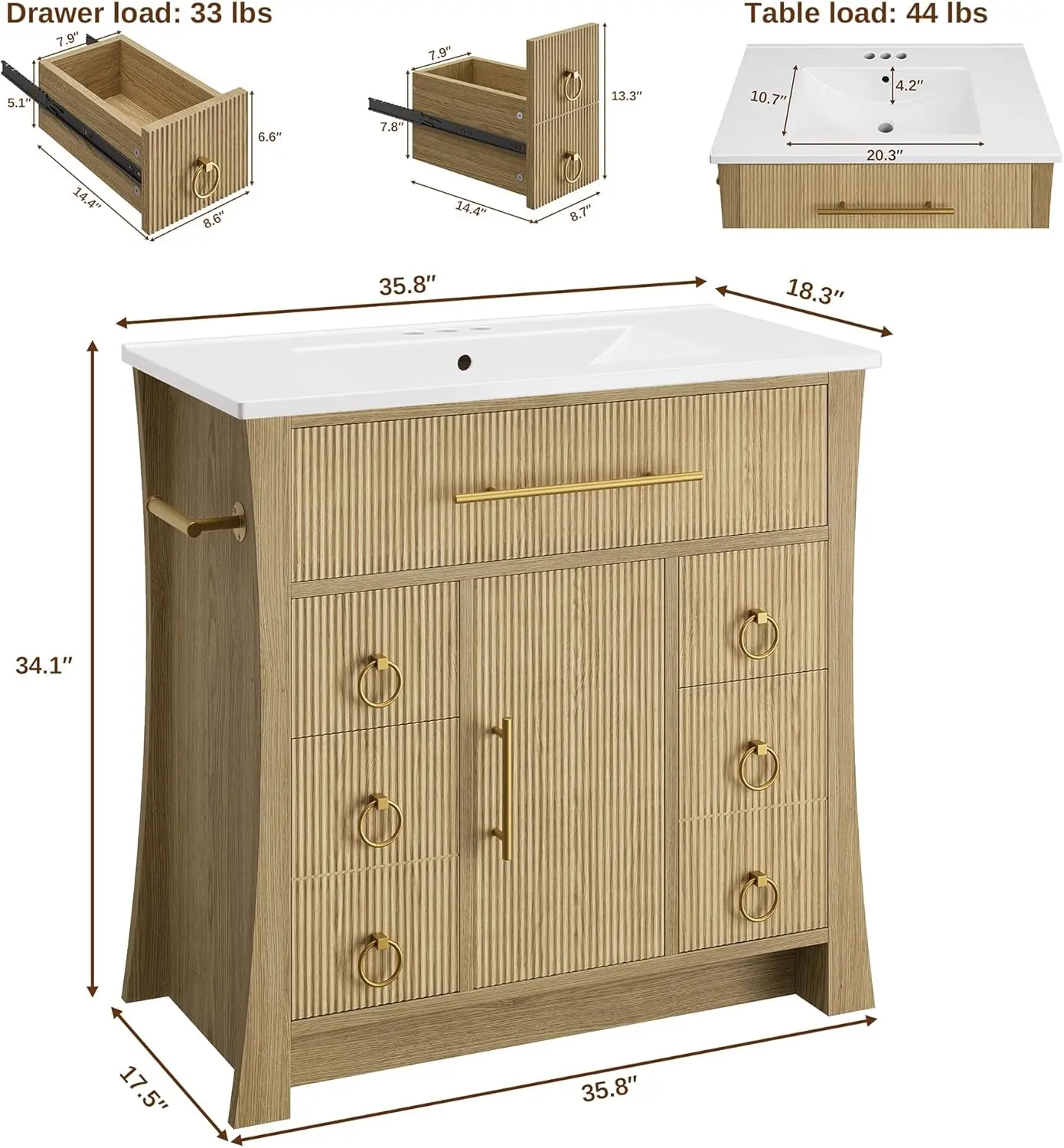 36" Wood‑Texture Bathroom Vanity 2
