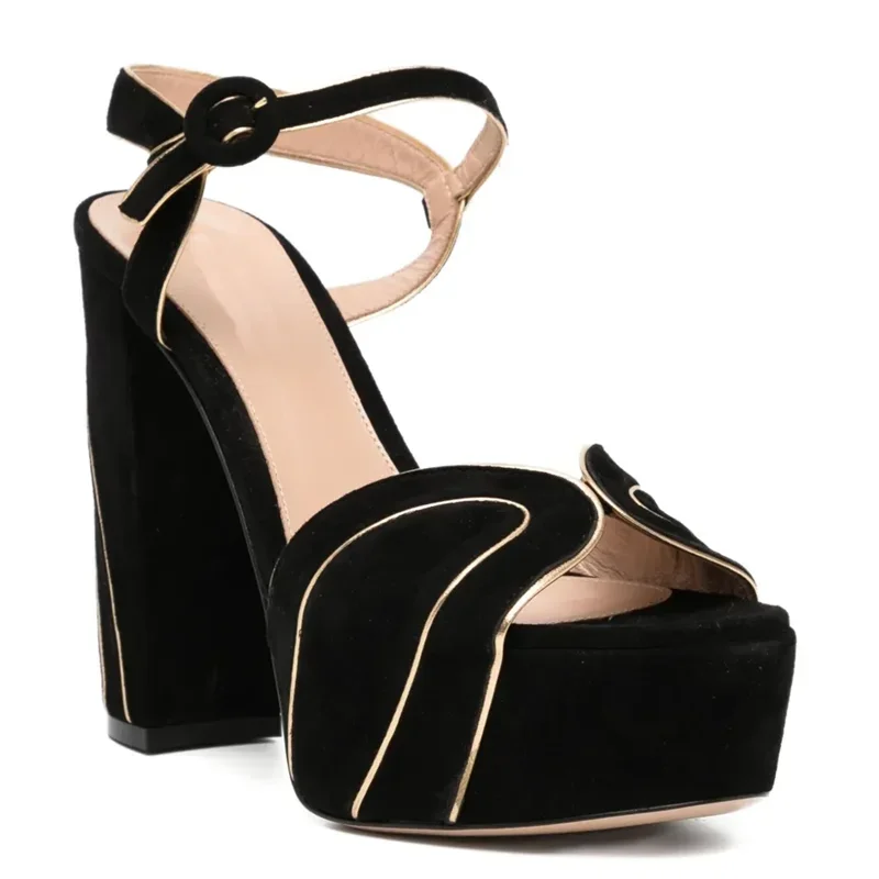 

Platform Square Heel Slingback Suede Pumps Sexy Round Toe Square Heel Slingback Bucle Betl New Arrivals Fashion Women Shoes