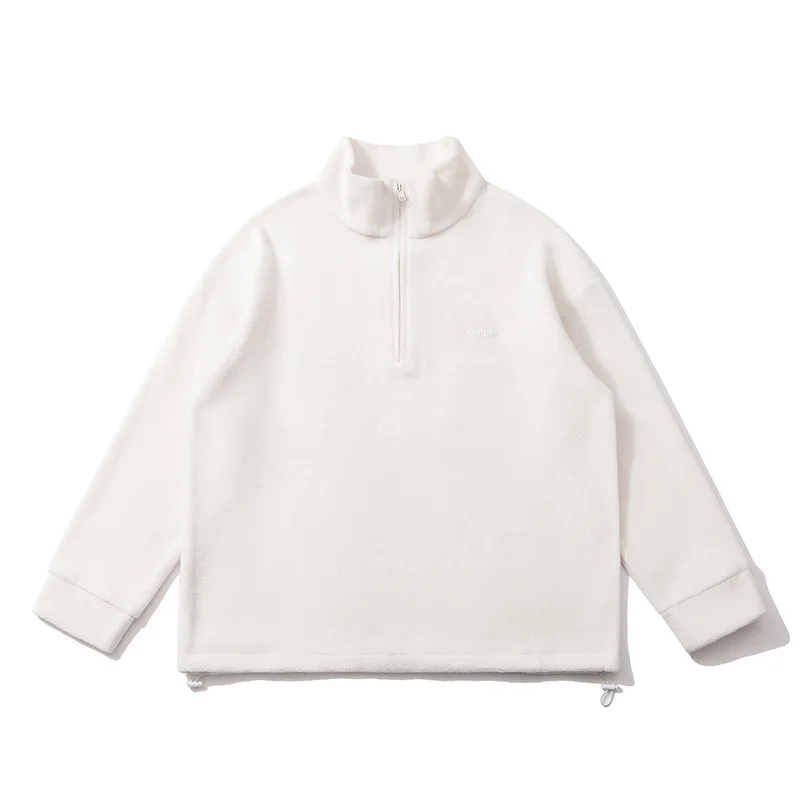 남성용 미니멀리스트 스탠드 업 칼라 하프 지퍼 플리스 후디, 트렌디 브랜드, 루즈 캐주얼, 다목적 스포츠 탑, 2024 가을 신상