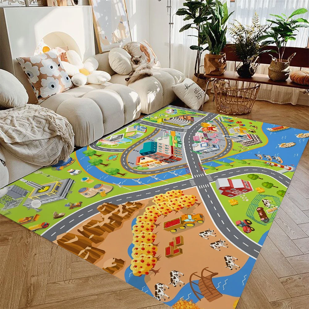 Car Play Mat for Boys and Girls Highway City Traffic-Themed Rugs for Kids Toy Cars Kids Rugs for Playroom Non-Slip Kids Play Rug