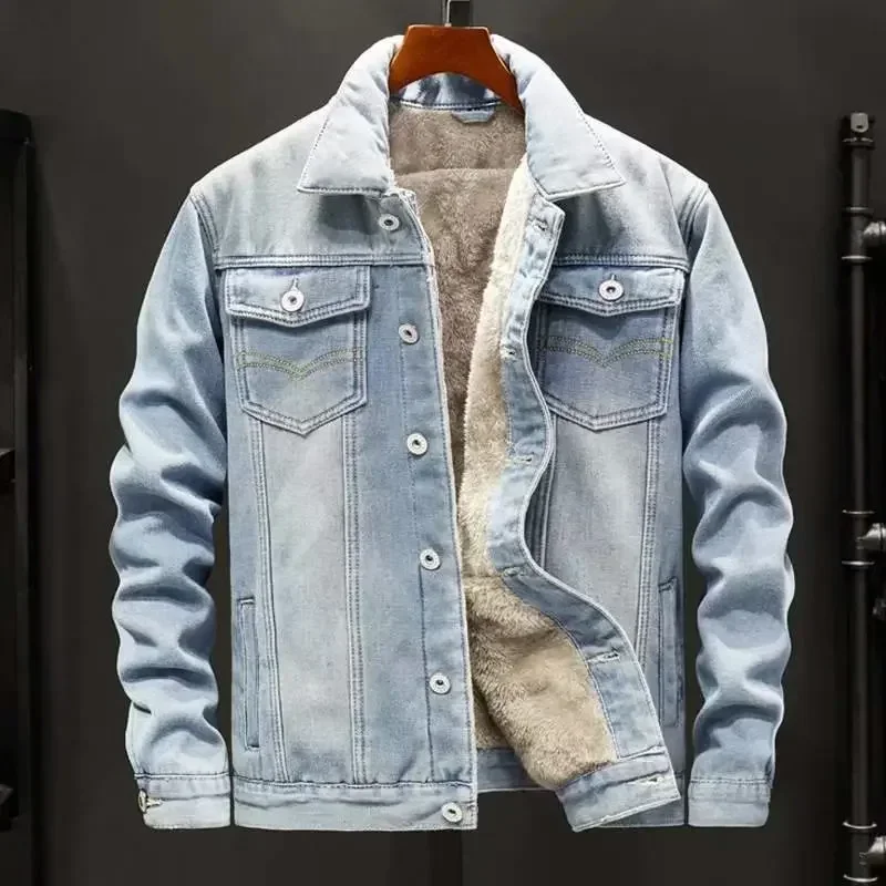 Winter Men's Denim Jacket Padded Thicker Warm Jacket Top