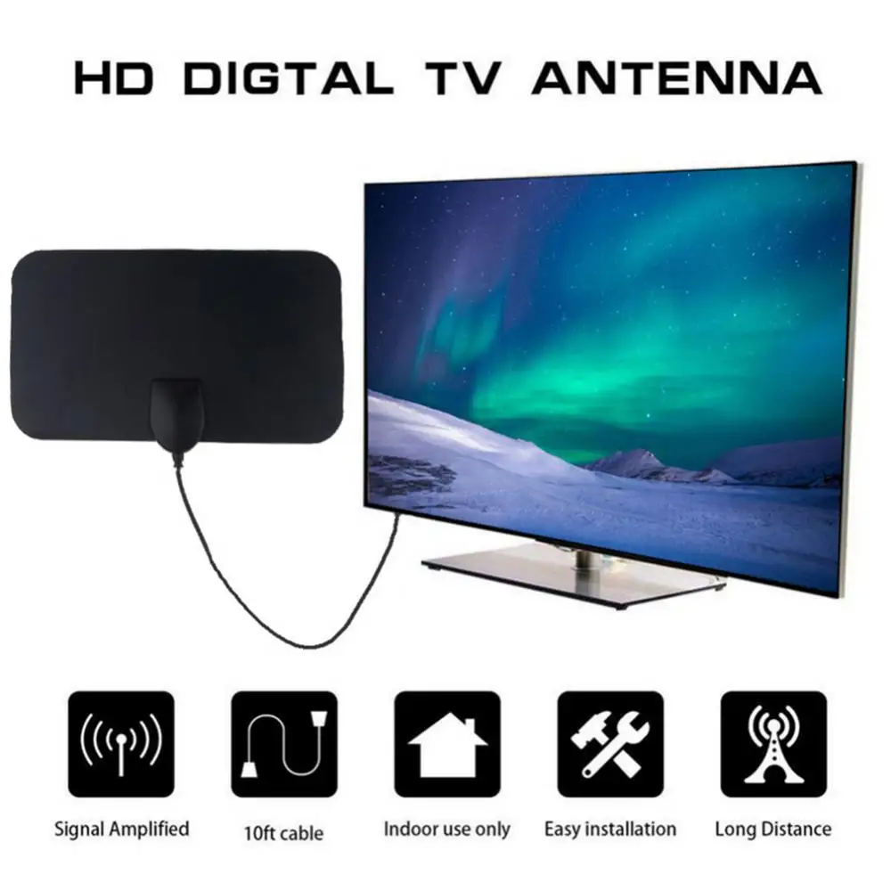 เสาอากาศทีวีดิจิตอล antena ในร่ม HDTV 1080P 4K สาย13ft DVB-T2 4K antena ช่องสัญญาณท้องถิ่น