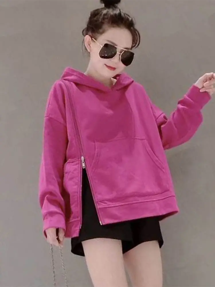 

Модная женская толстовка больших размеров на флисовой подкладке, розовая, осенне-зимняя, новая, европейский стиль, с принтом драконьего фрукта, для полных женщин