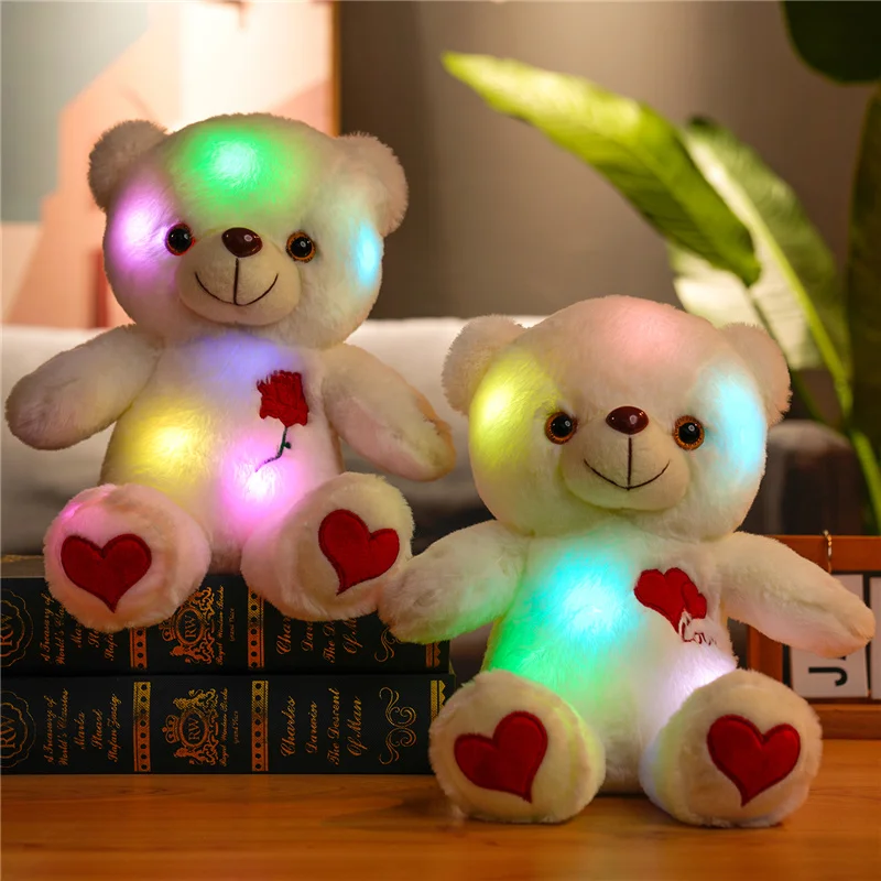 30cm Luminous Bear With Bowtie Rose Heart Luminous Plush Baby Stuffed Toys Lighting Stuffed Bear Lovely Giant Cartoon Toy