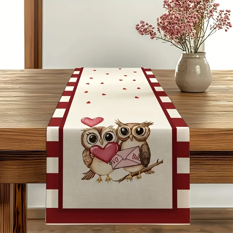 1 Piece Romantic Owl Tablecloth - Valentine's Day Table Decoration, with Heart Design, Red Plaid, Suitable for Dinner Parties, Holiday Parties, Family Gatherings, Children's Activities, Themed Cafes, Home Decoration, Christmas Market, Cozy Tea Party