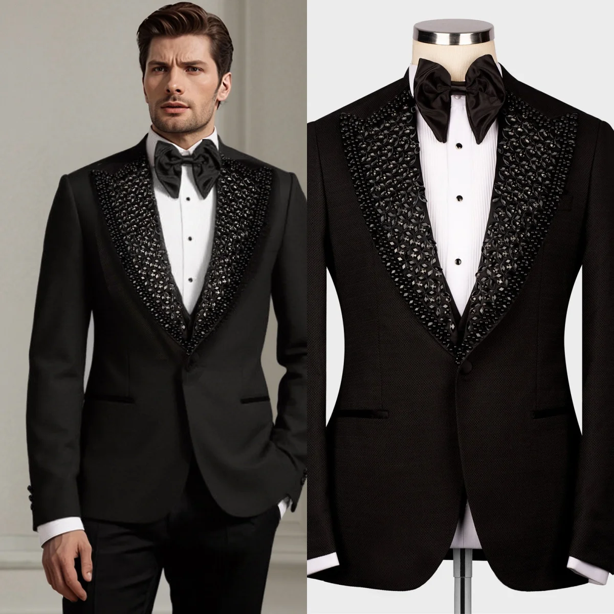 Fashion Beaded Men Jacket For Wedding Shawl Lapel Single Breasted Blazer Business Evening Party Prom Custom Made Only Coat