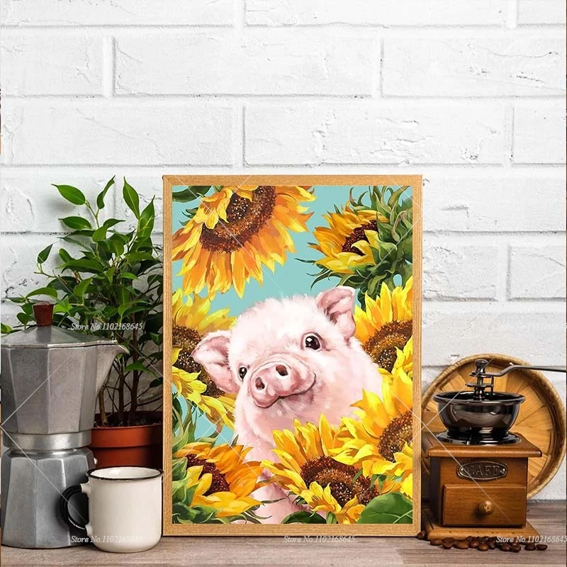 DIY 5D Diamond Painting Novelty 2024 Cute Animal Pig With Sunflower Picture of Rhinestone Handmade Craft Gift Home Wall Decor