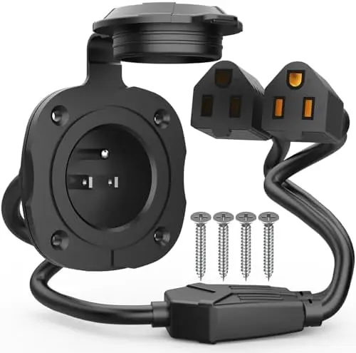 

PAULINN 15A 125V RV Power Inlet with Dual 18" Y-Splitter Extension Cord – NEMA 5-15 Waterproof Boat Plug