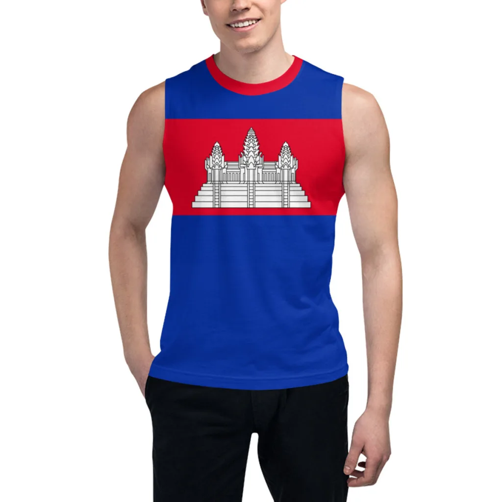 

Sleeveless T-shirt Cambodia Flag 3D Men's Boys Tshirt Gyms Tank Tops Fitness Joggers Basketball Training Vest