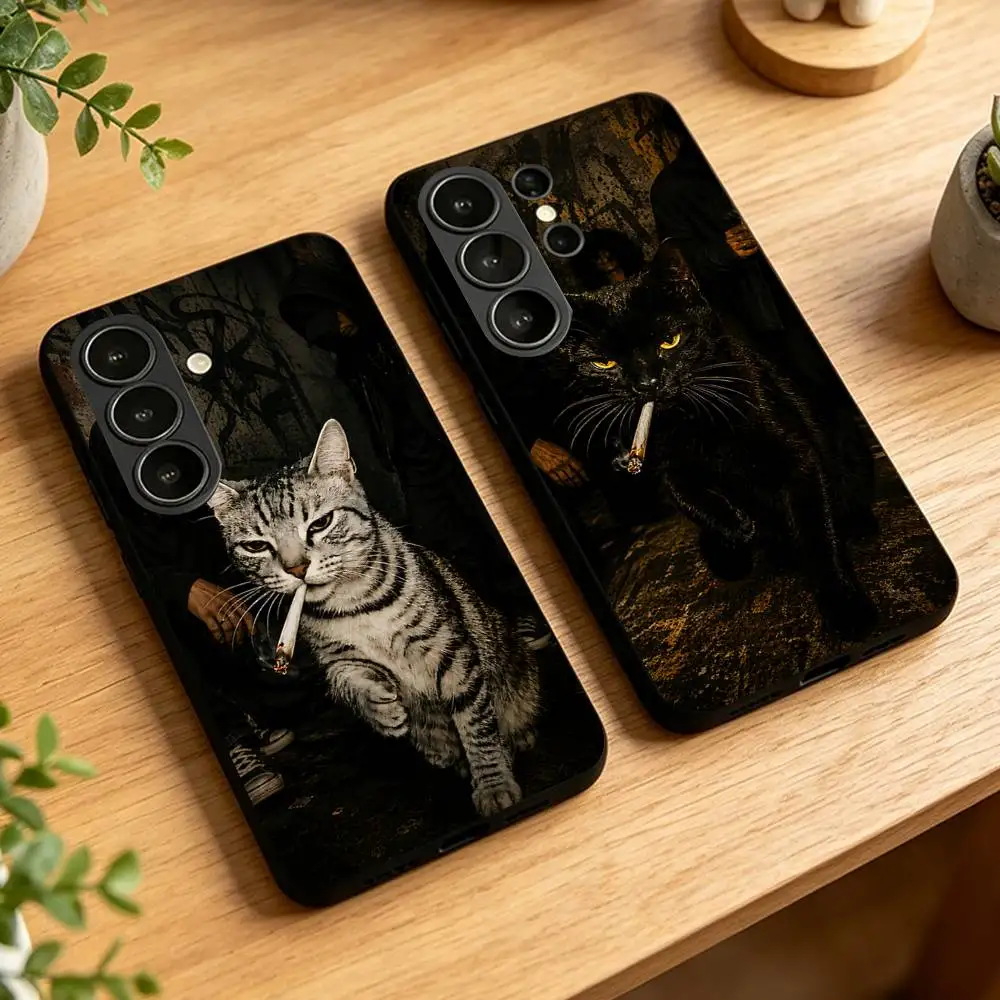 Cool Cat Smoking Silicone Phone Case For Samsung Galaxy S21 S22 S23 S24ULTRA S25ULTRA FE Ultra Plus5G A52S S26 Cover