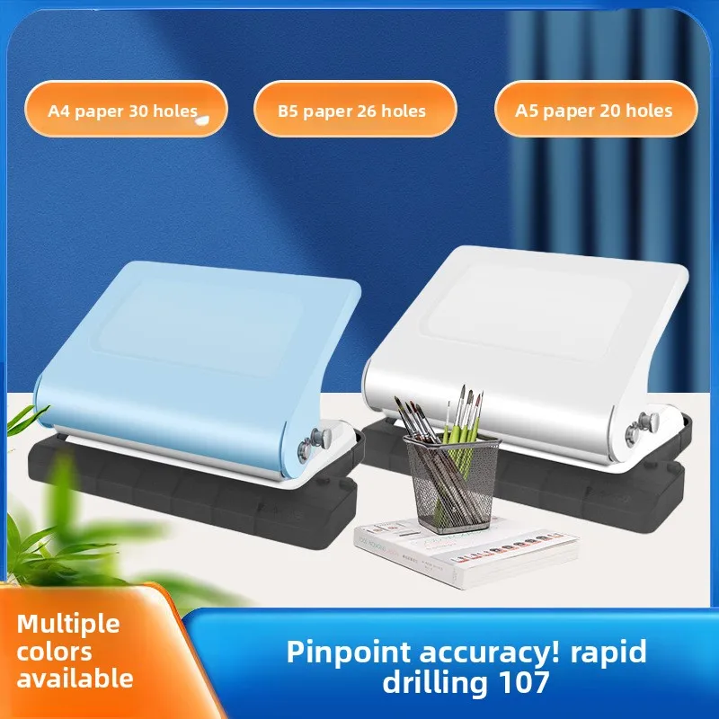 10-Hole Paper Punch Manual Metal Hole Puncher for A4 B5 A5 Loose-Leaf Planners with 5.5mm Hole Diameter Dual Ruler and
