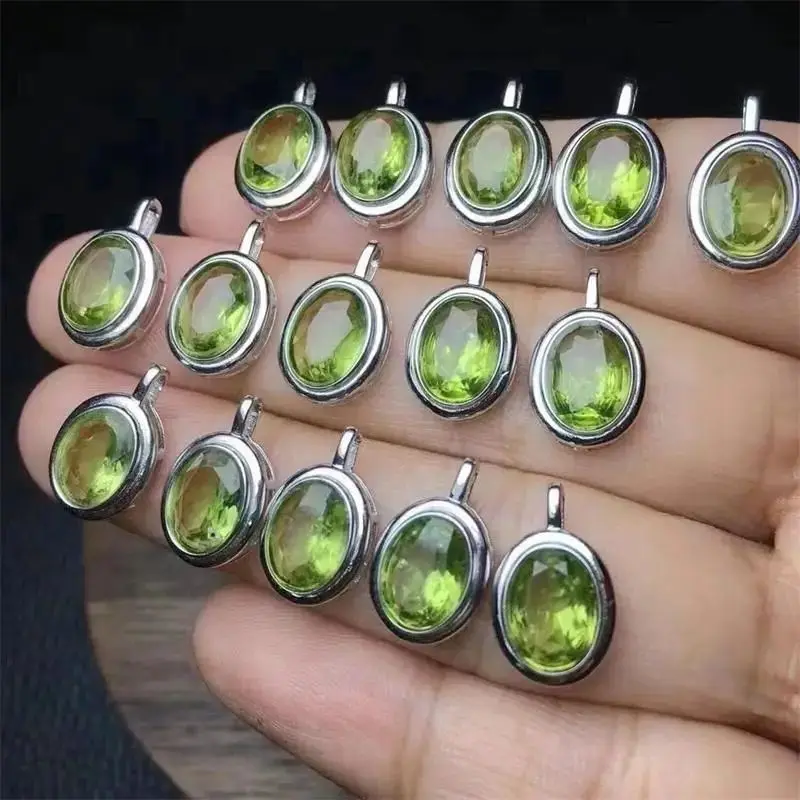 S925 Natural Peridot Facted Pendant Fashion DIY Healing Fengshui Stone For Making Jewelry Necklace Gift