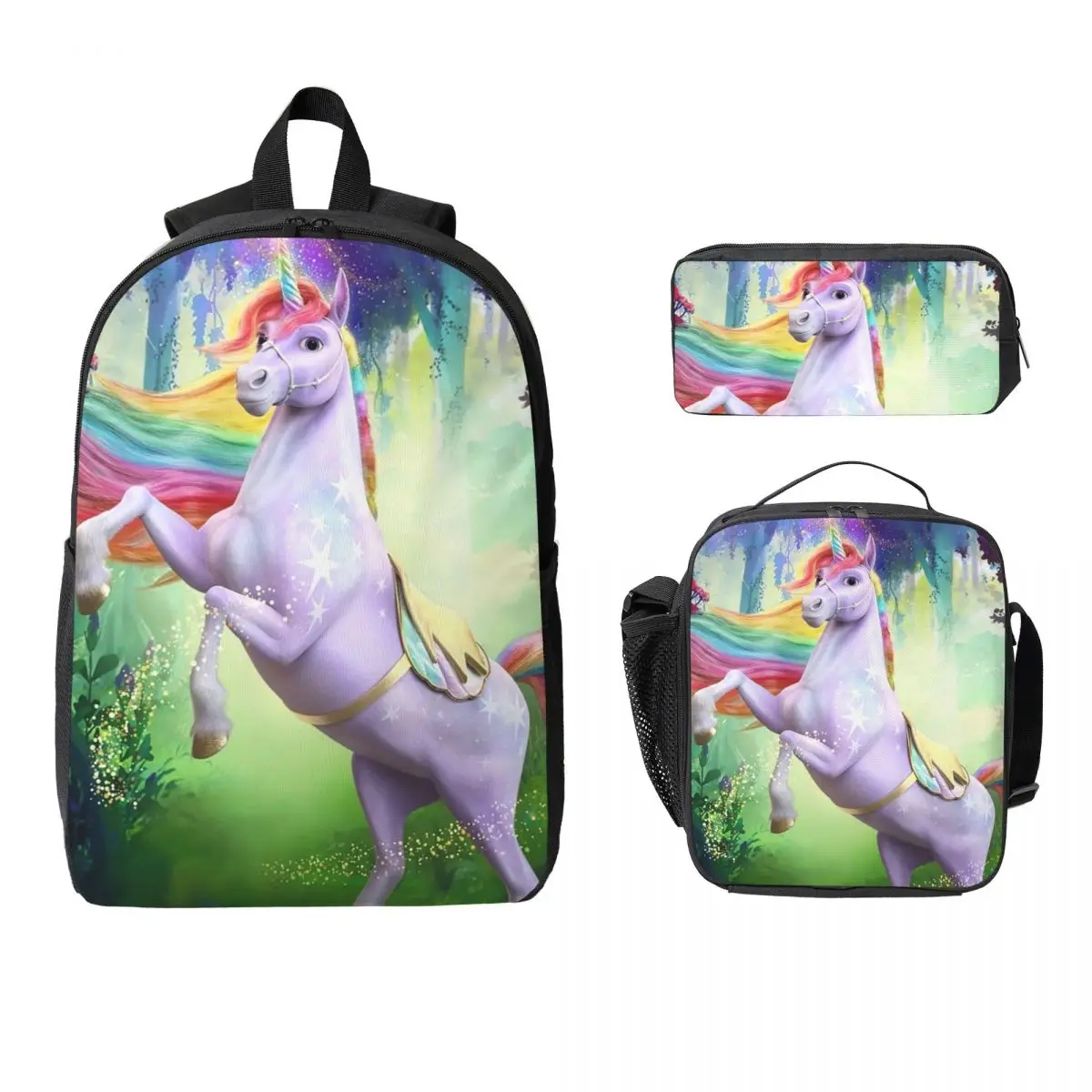 

Unicorn Academy Backpack Student BookBag School Bag Computer Shoulder Bags 3ps Insulated Lunch Bag Pencil Case