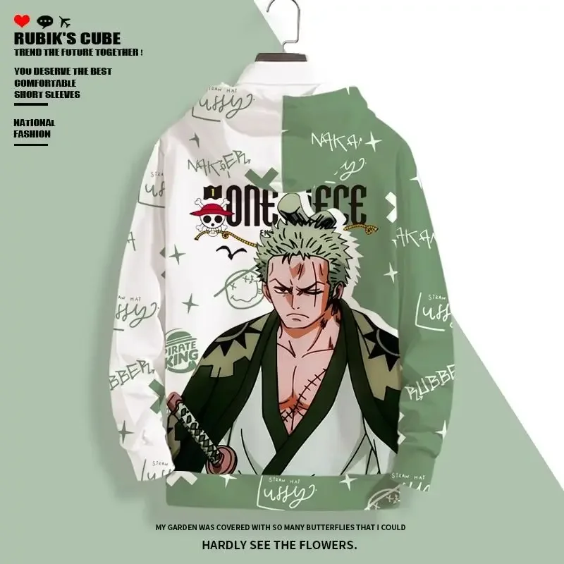 One piece Roronoa Zoro Printed Hooded Sweatshirt Jacket Color Blocked Trendy Cartoon Clothing Jacket