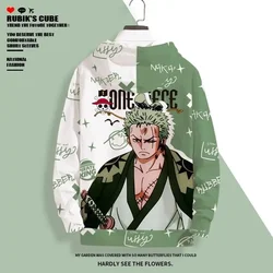 One piece Roronoa Zoro Printed Hooded Sweatshirt Jacket Color Blocked Trendy Cartoon Clothing Jacket