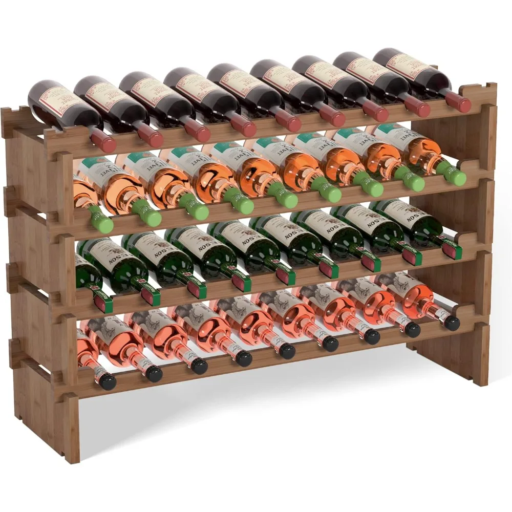 Rack de vinho domax piso autônomo - bancada de prateleiras de vinho para 36 garrafas, suporte de armazenamento de madeira empilhável de 4 camadas, 33,5 pol. de largura (marca