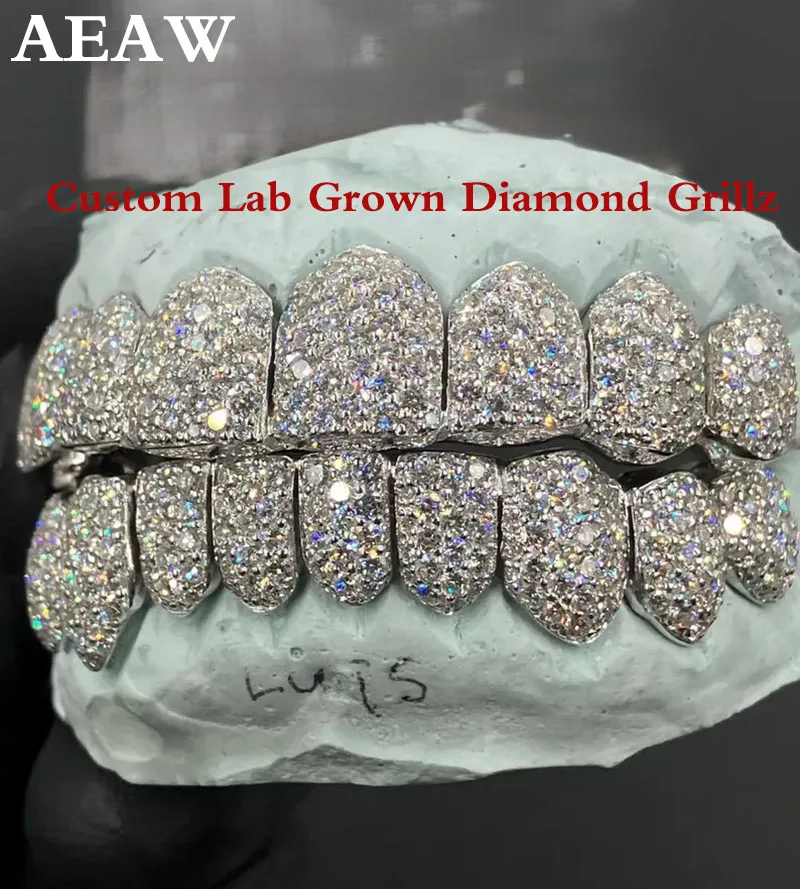 

Custom Lab Grown Diamond Grillz Silver 925 6 Teeth 8 Teeth 6 & 6 Teeth 8 & 8 Teeth Hip Hop Grillz (Sent Teeth Mold To Us)