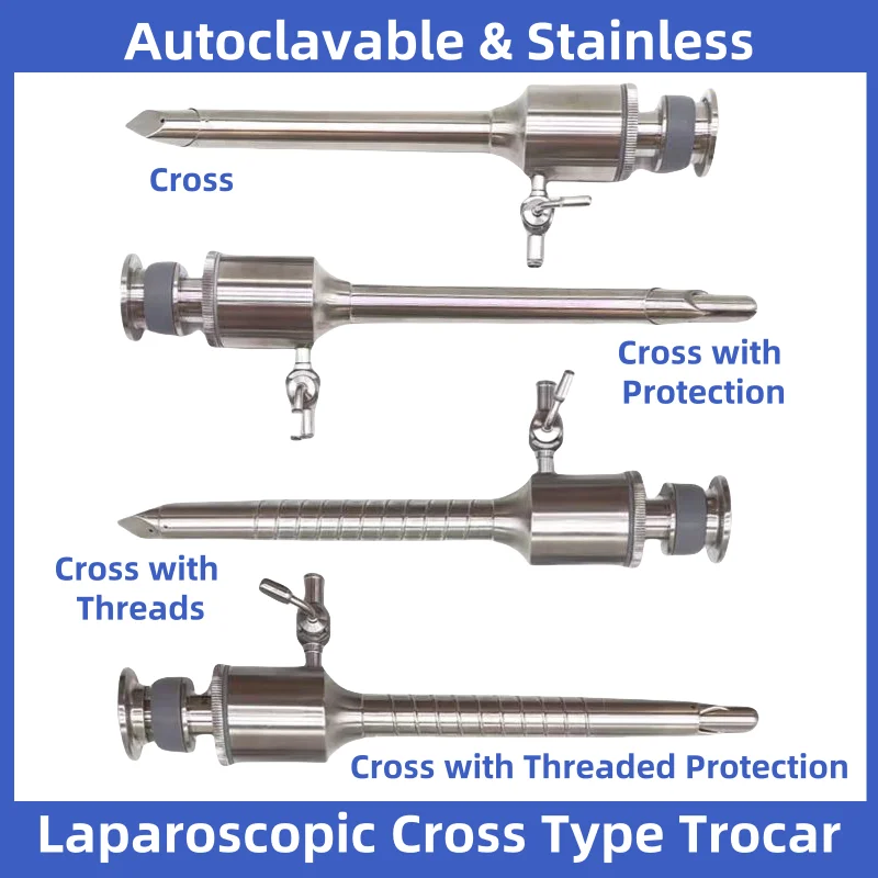 CE certification Laparoscopic Surgical Reusable Trocar and Cannula 5mm 10mm Corss with Threads Protection Laparoscope