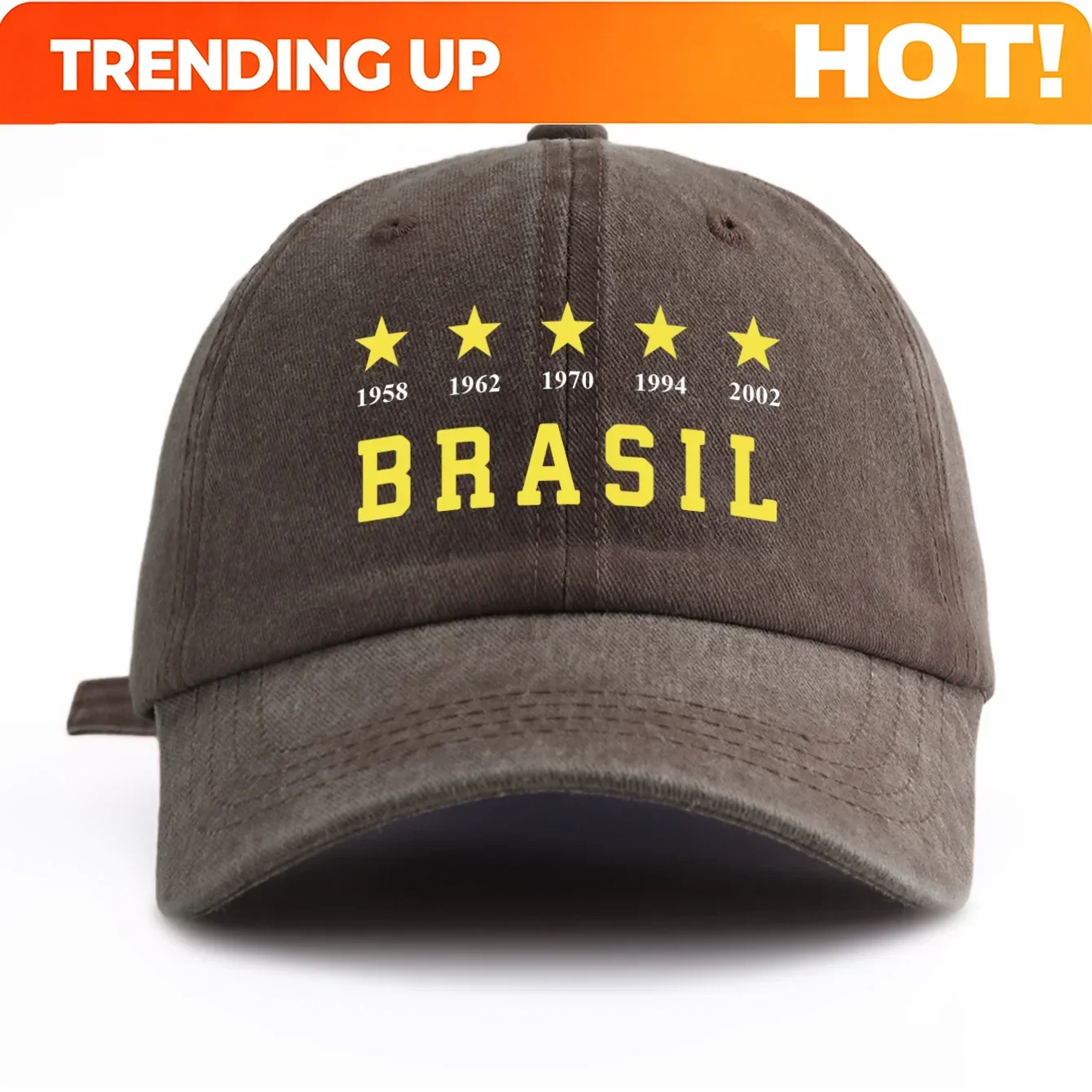 Personalisierbare Unisex Brasilien Fußball 5 Sterne Jahre Druck Gewaschene Baseballkappe Retro Vintage Dad Hat in verschiedenen Retro-Farben erhältlich