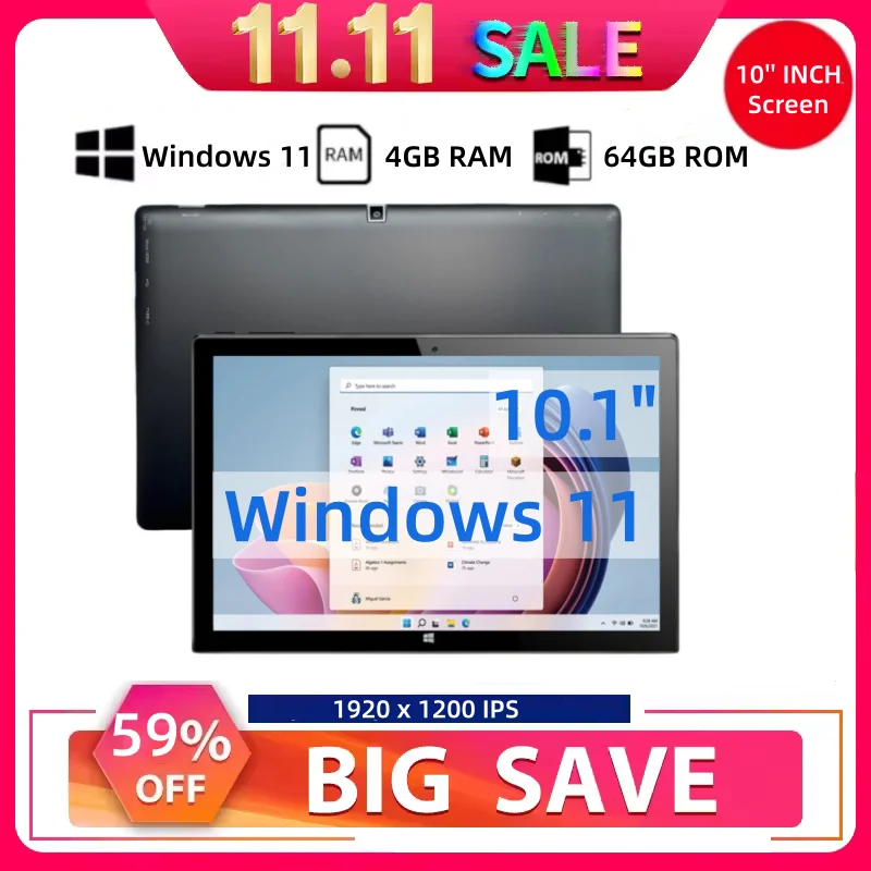

AR40 4GB RAM 64GB ROM 10.1" Intel Atom N3350 64-bit Windows 11 Tablet 5000mAh Type-C 1*USB 3.0 HDMI Port 1920 x 1200 IPS