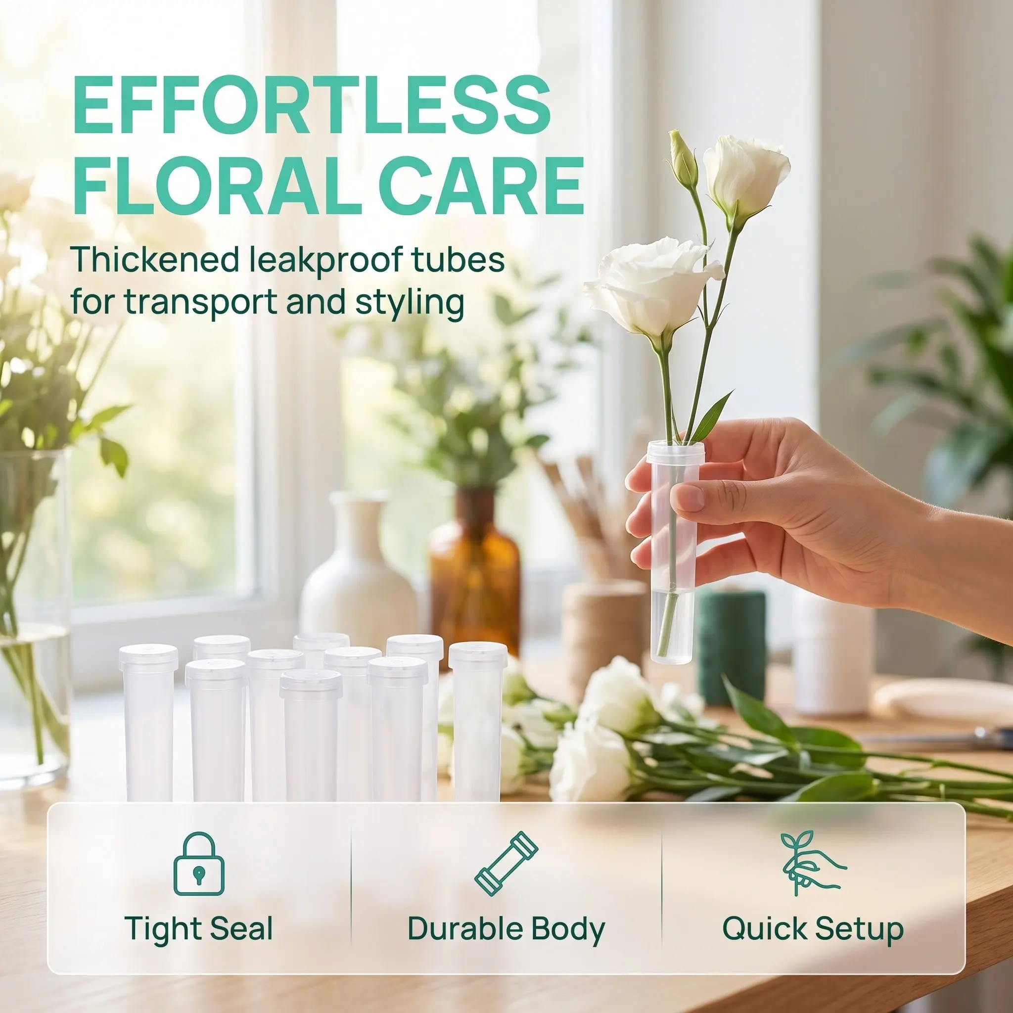 30pcs Plastic Flower Water Tubes Keep Fresh Cultivate Nutrition Tube Floral Vials Reusable Hydration Container with Caps
