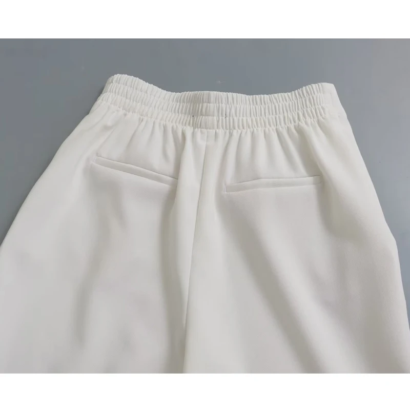 TRAF-pantalones de tubo blancos para mujer, pantalón plisado de cintura alta con botones, para oficina, para verano, 2023