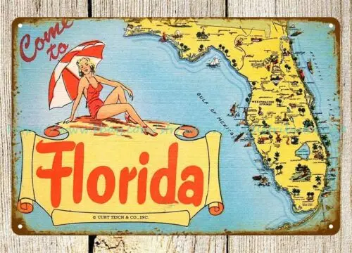 come to Florida travel metal tin sign old metal signs sale