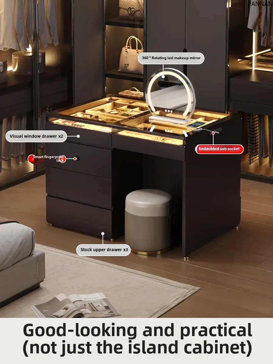 Dresser Bedroom Smart Fingerprint Lock Makeup Table Light Luxury Premium Sense Bucket Cabinet Integrated Makeup Table