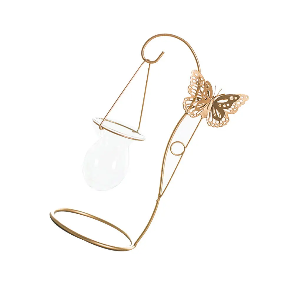 

1Pcs Iron Art Glass Vase Butterfly Hydroponic Plant Holder Simple Elegant Lightweight Plants Flowers Desktop Decoration