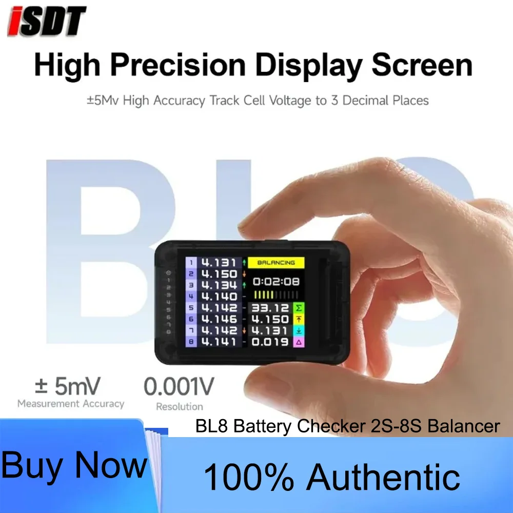 ISDT BL8 LiPo 2S-8S intelligent active balancer XH2.54 single cell voltage battery tester with high-precision color screen APP
