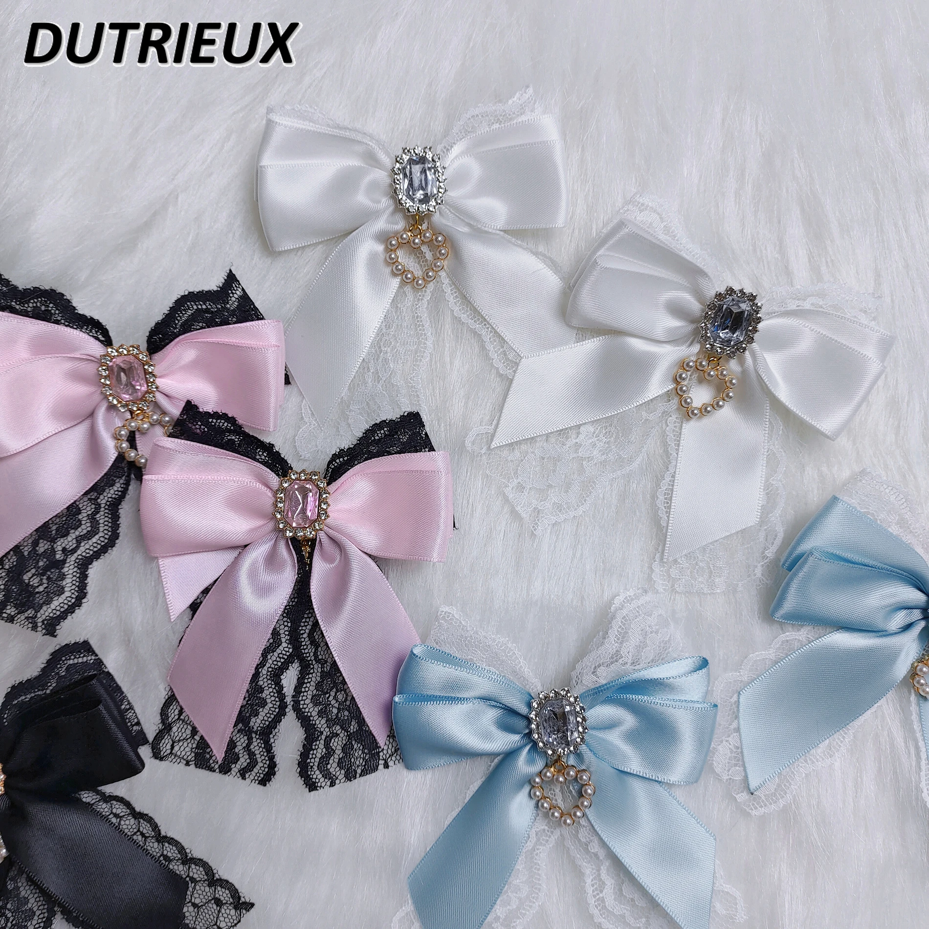 

Mine Mass-Produced Hair Accessories Women Sweet Loving Heart Lace Rhinestone Pendant Bow Barrettes Side Clip A Pair of Hairclips