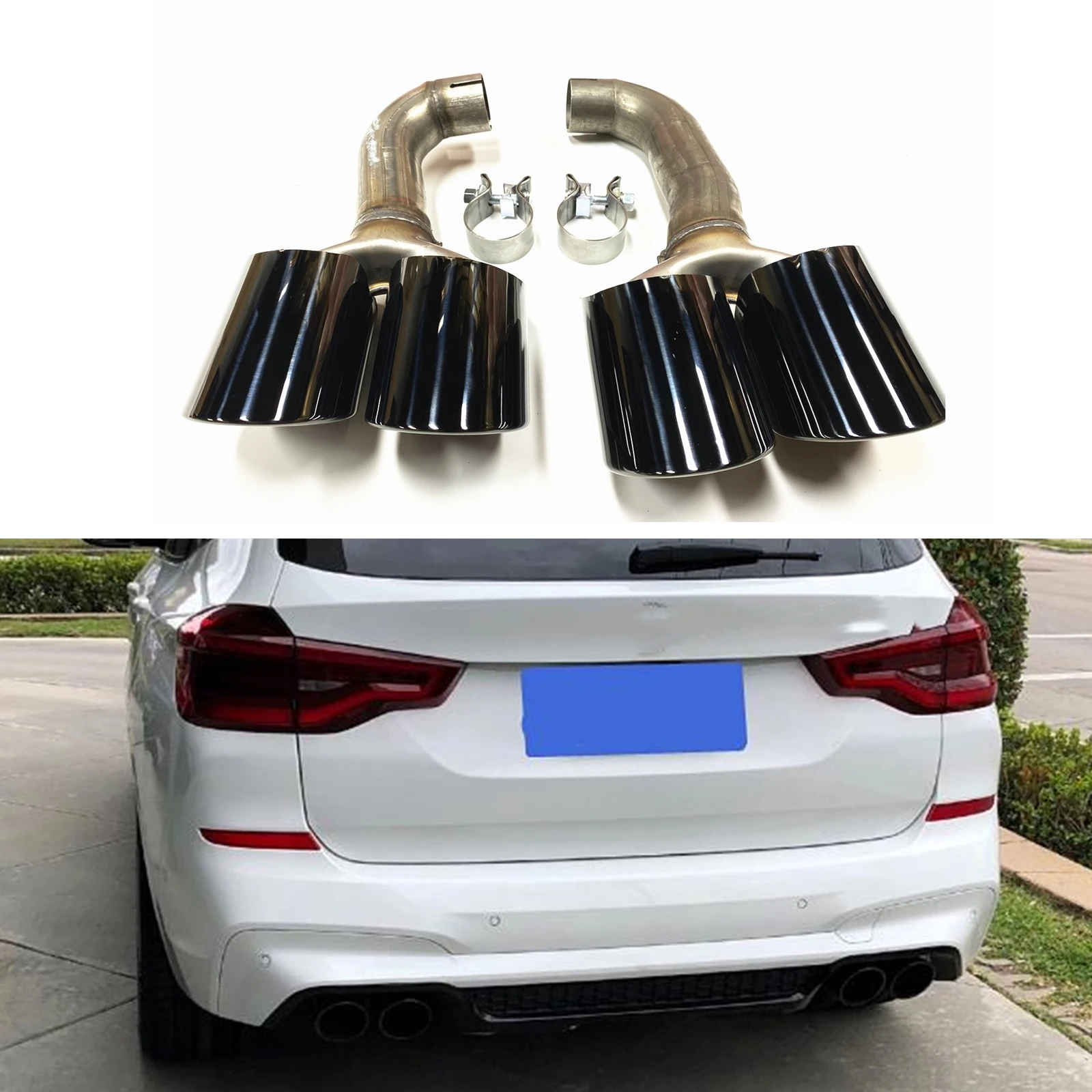 Titanium Black Car Rear Exhaust Tips Muffler Pipes Tailpipe Exhause Tail Air Vent Outlet Duct For BMW X3M X4M 2018-2020