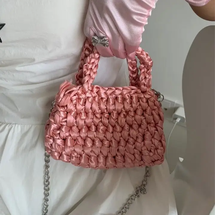 Borsa da donna borsa da Shopping portatile di moda di design di lusso borse da donna in filato di lana di seta intrecciate per il tempo libero