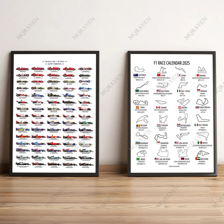 F1 Calendar Poster Track Circuit 2025 Formula 1 World Champions Car Evolution Racing Wall Art Print Canvas Painting Home Decor