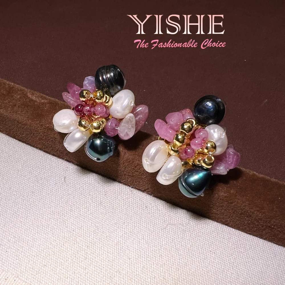 French handmade natural pearl baroque amethyst stud earrings niche exquisite high sense old money style original earrings - view 5
