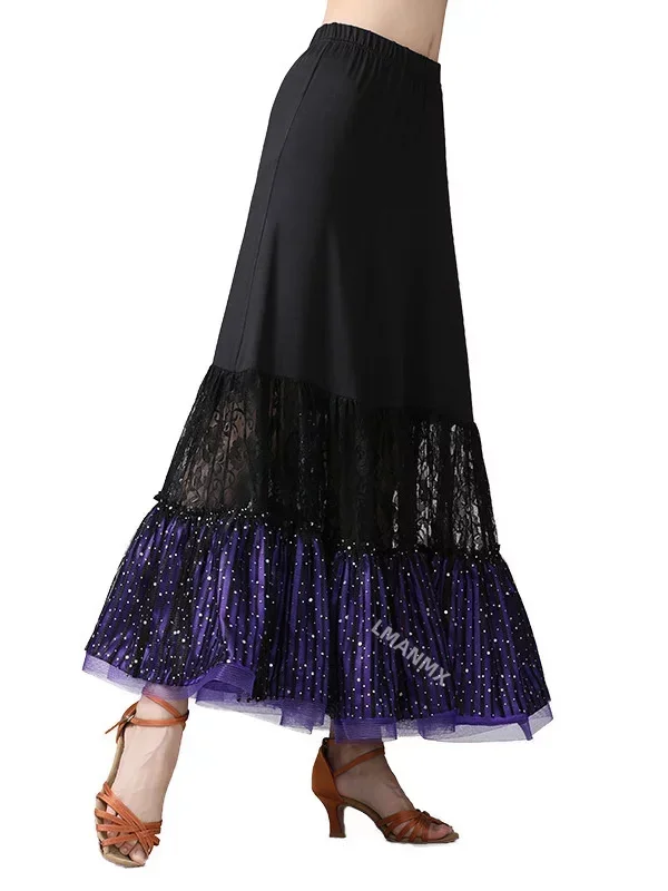 Womens Ballroom Dance Skirt Long Swing Skirt Dance Practice Party Dress Performance Costume Latin Elegant Belly Dancing Dress