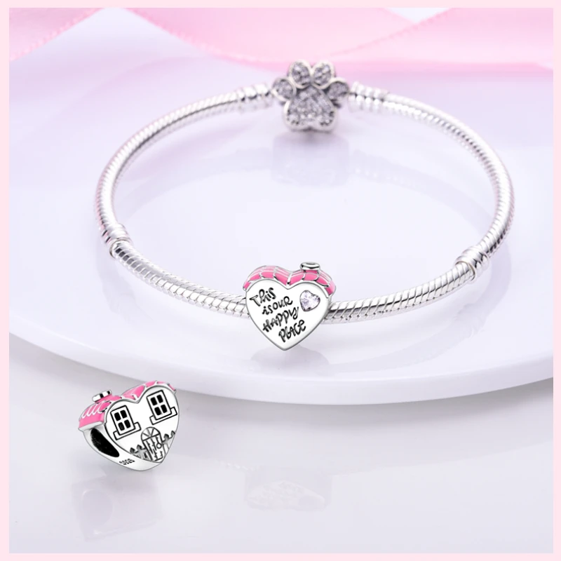 2024 New Hot Sterling Silver 100% Animal Butterfly Love Heart Pink Charm Suitable for Pandora Original Bracelet DIY Making